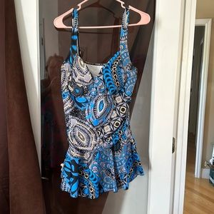 BATHING SUIT Multicolored,, high back, skort bottom size XXL- runs small!